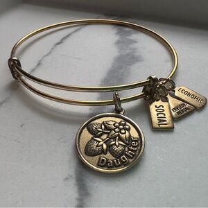 Wind & Fire “Daughter w/Strawberries” Charm Bangle. “Antique Gold” color.